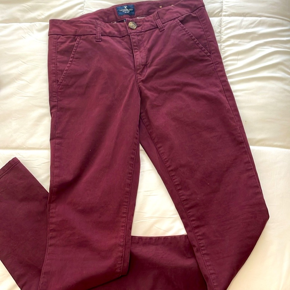 American Eagle burgundy skinny pants size 10